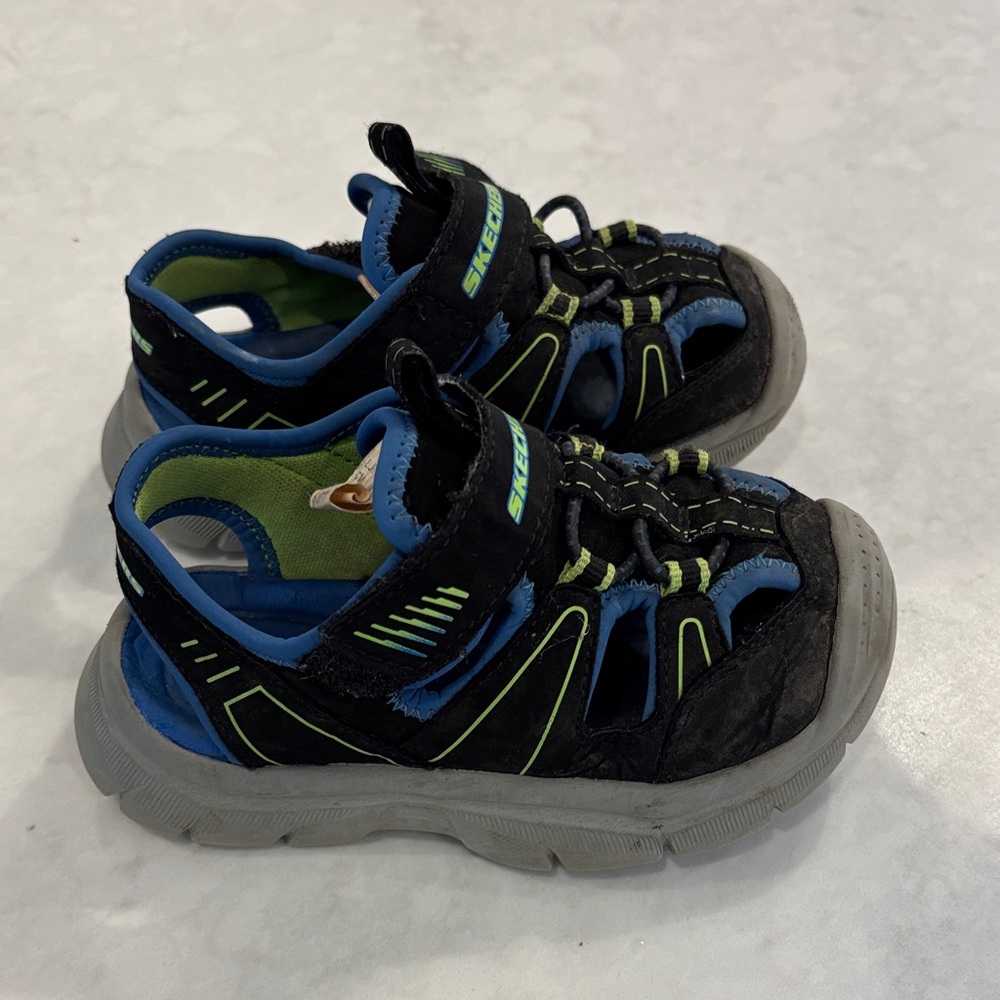 Skechers Kids' Black, Blue, and Green Sandals